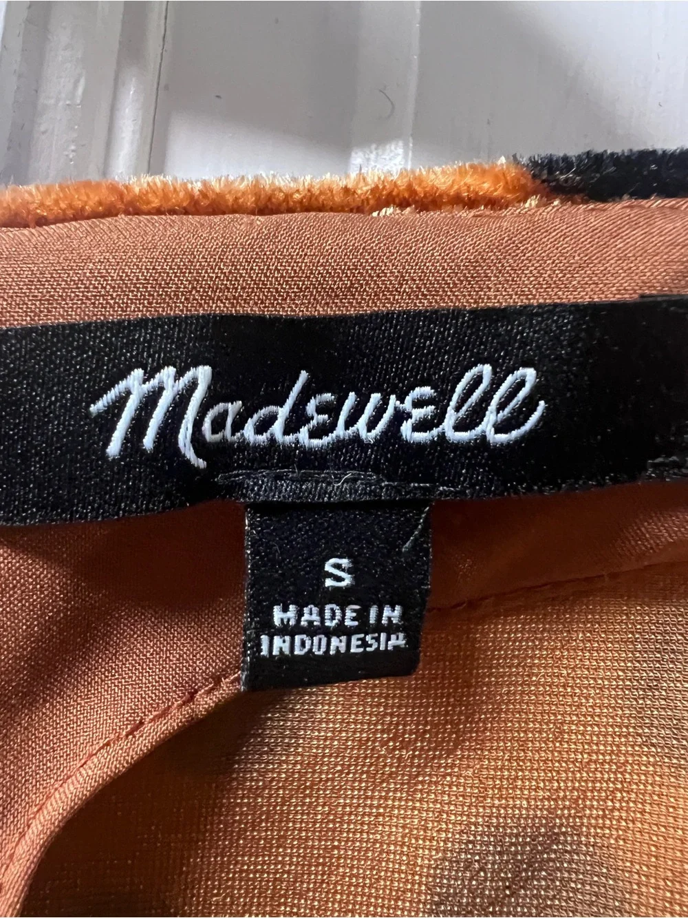 Madewell Rust Velvet Polka Dot Puff Sleeve Blouse